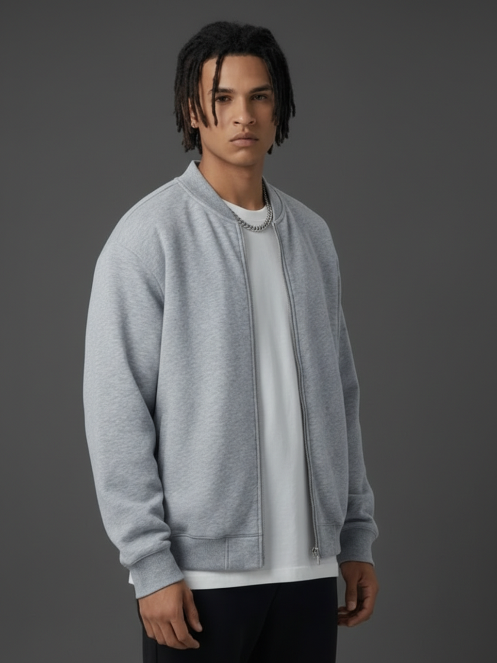 Apollo Grey Fleece Zip-Up Baseball Jacket