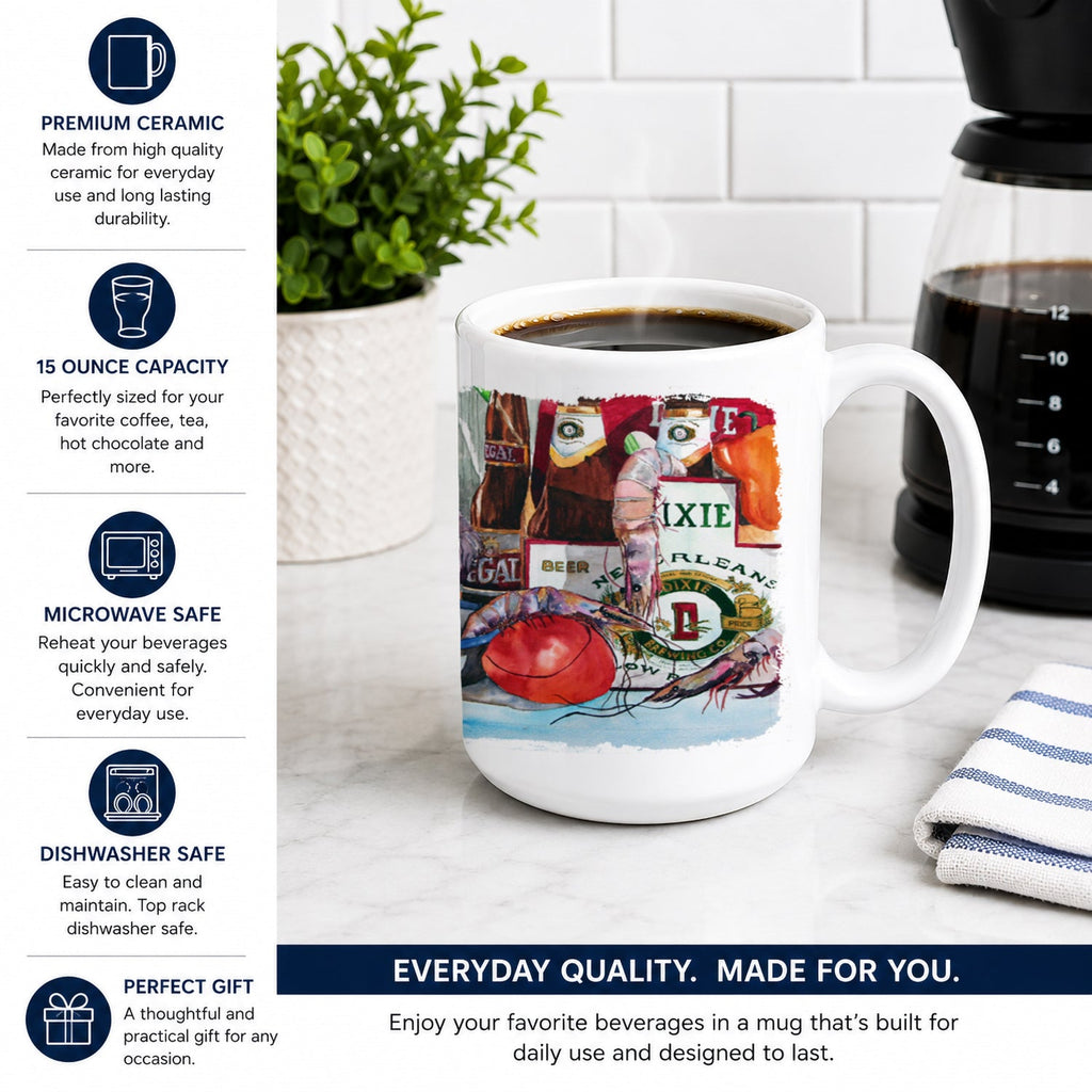 Veron's and New Orleans Beers Ceramic Coffee Mug 15 oz Decorative Large C Handle Mug Cup for Tea, Cocoa Hot Chocolate