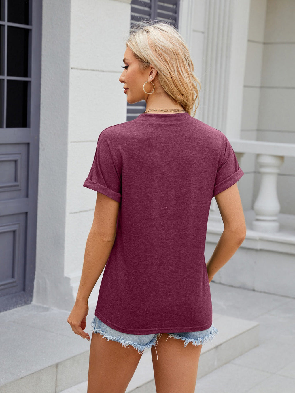 Florira Notched Short Sleeve T-Shirt