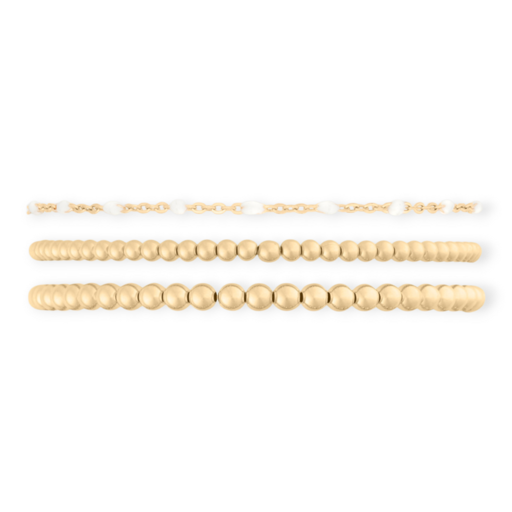 white daisy + juno bracelet triple stack (3+4mm)