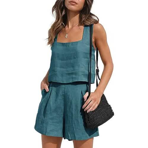 2-Piece Set: Women's Lounge Matching Sets Linen Shorts Crop Tops