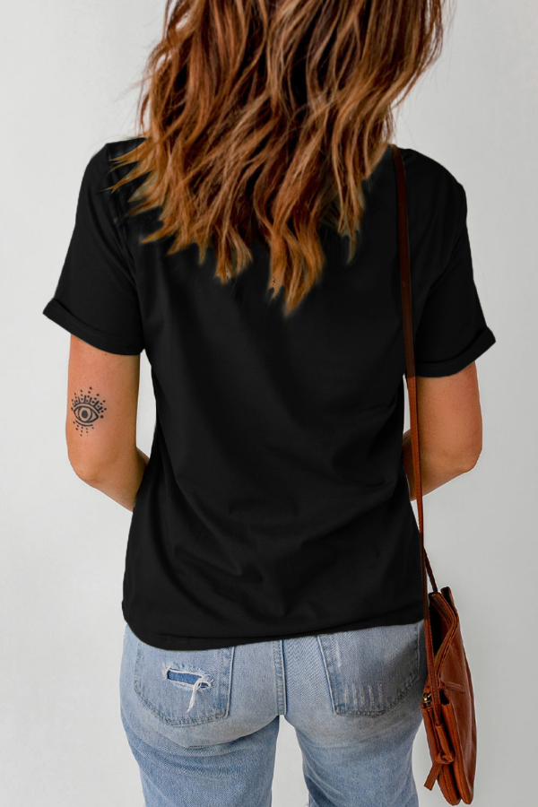 Bull Head Embroidered Round Neck T Shirt