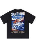 'Santorini Express' Oversized Graphic Tee — Black