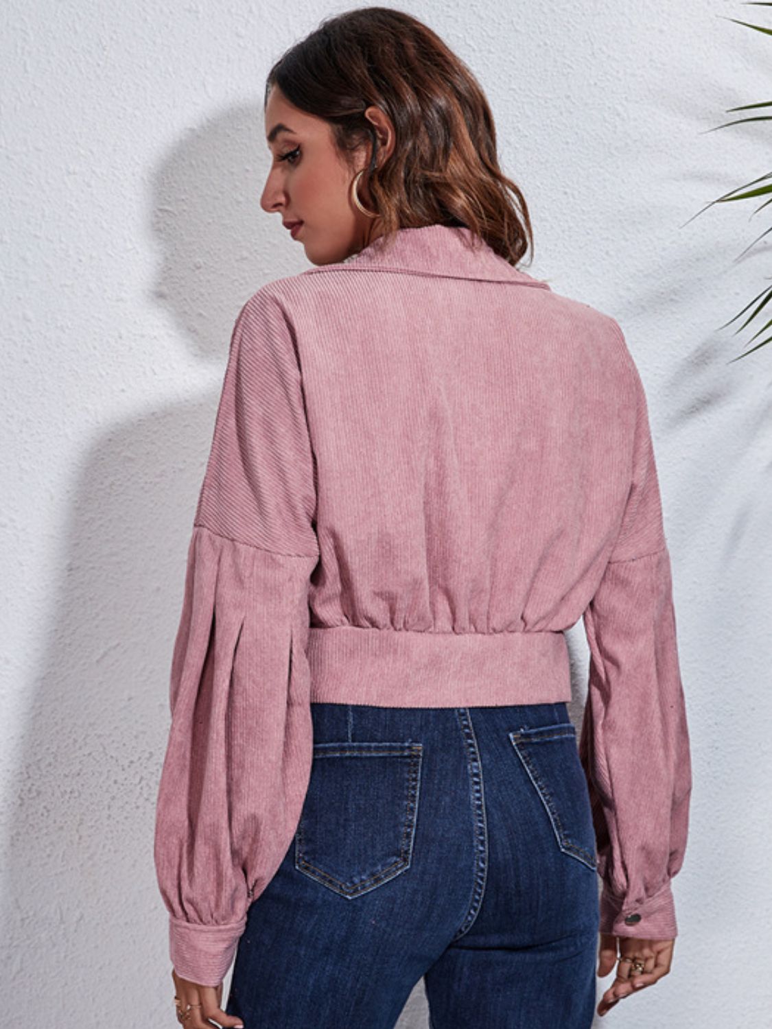 Button Down Collared Neck Cropped Jacket