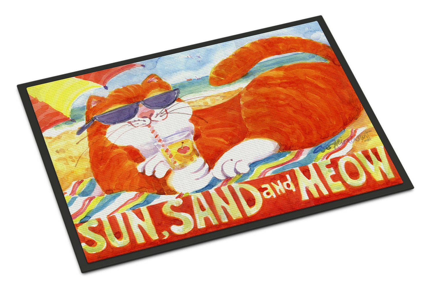 Orange Tabby at the beach Doormat Indoor Outdoor 18H X 27W Front Door Mat Rugs for Entryway, Non Slip Washable