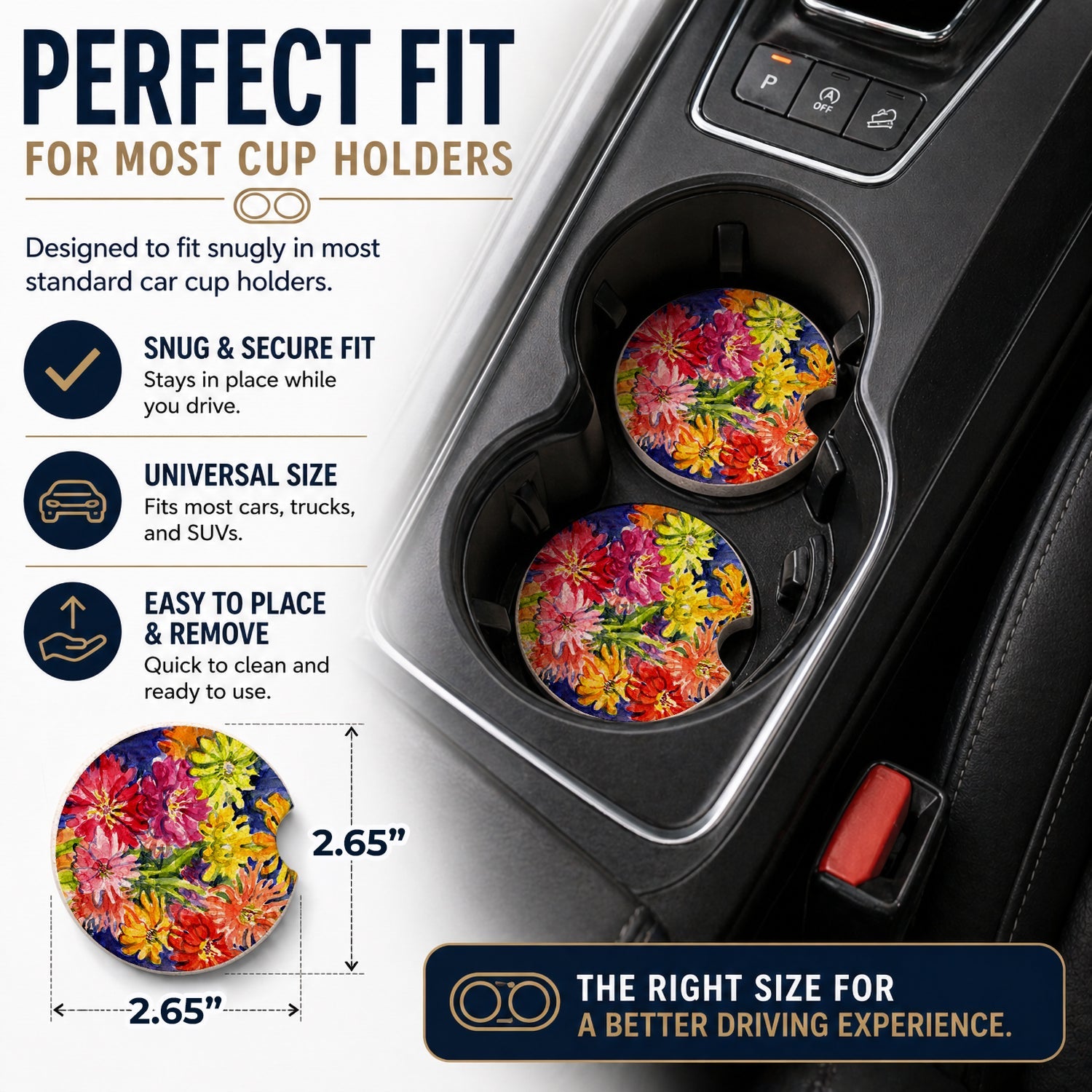 Flower - Gerber Daisies Set of 2 Cup Holder Car Coasters Absorbent Round Sandstone Coasters Gifts for Men or Women, 2.5, Multicolor