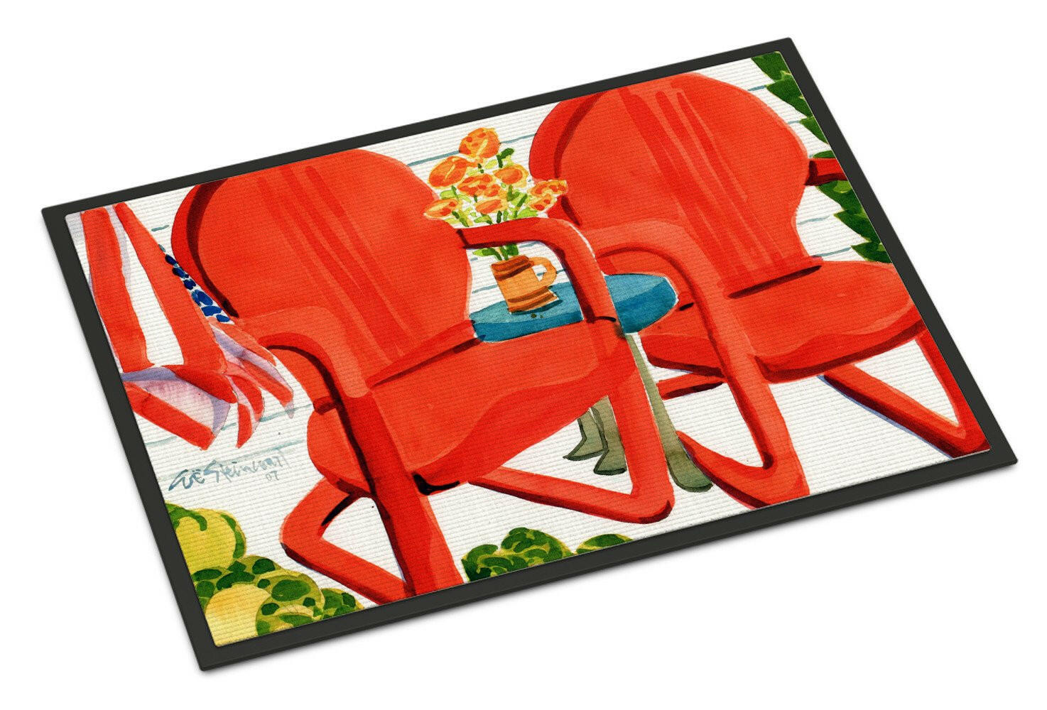 Red Chairs Patio View Doormat Indoor Outdoor 24H X 36W Front Door Mat Rugs for Entryway, Non Slip Washable Low Pile,