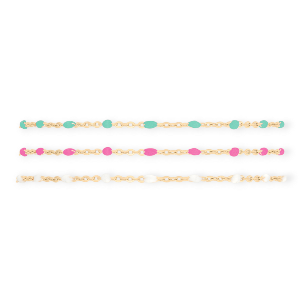 turquoise + pink + white daisy bracelet triple stack