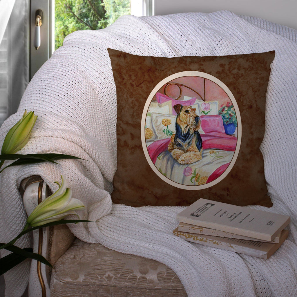 Airedale Waiting on Mom Decorative Throw Pillow 14x14 Indoor Outdoor Accent Cushion, Fabric Cover with Insert for Sofa, Bed, Porch & Living Room
