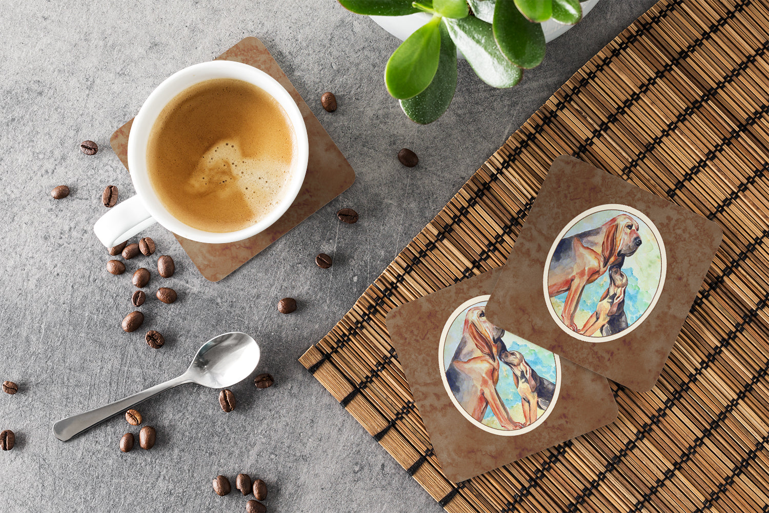 Bloodhound Momma's Love Foam Coasters Set of 4 Cup Coasters for Indoor Outdoor, Tabletop Protection, Anti Slip, Mouse pad Material