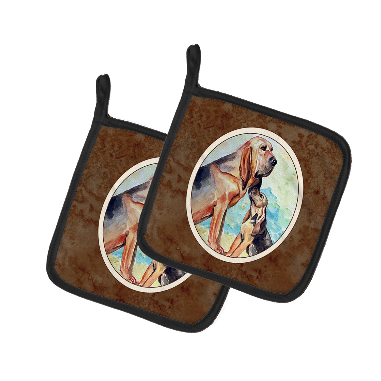 Bloodhound Momma's Love Pot Holder Set of 2 Heat Resistant Quilted Hot Pads 7.5 x 7.5 Inch, Insulated Kitchen Trivets for Cooking & Baking