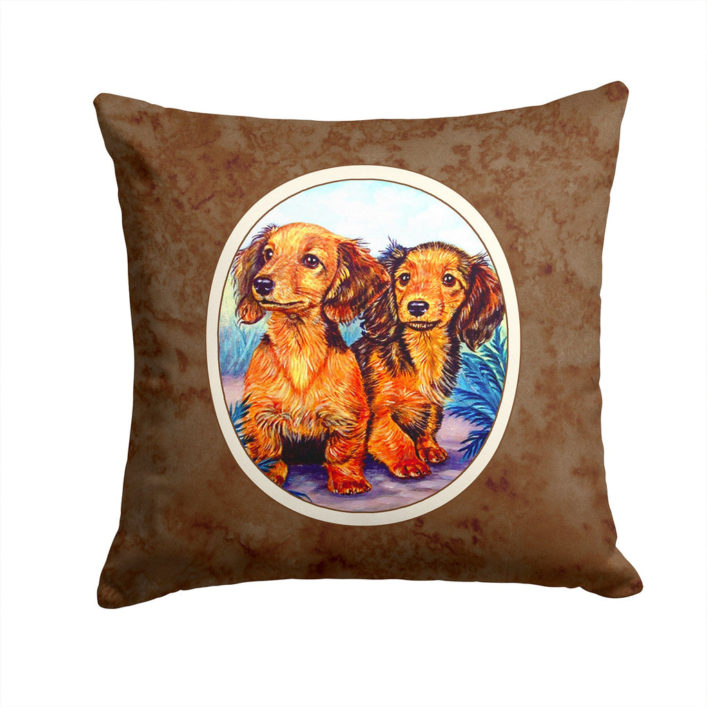 Long Hair Red Dachshund Two Peas Decorative Throw Pillow 14x14 Indoor Outdoor Accent Cushion, Fabric Cover with Insert for Sofa, Bed, Porch & Living Room