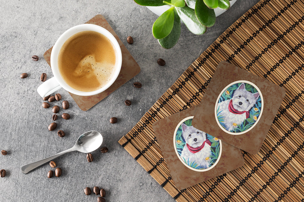 Westie Foam Coasters Set of 4 Cup Coasters for Indoor Outdoor, Tabletop Protection, Anti Slip, Mouse pad Material