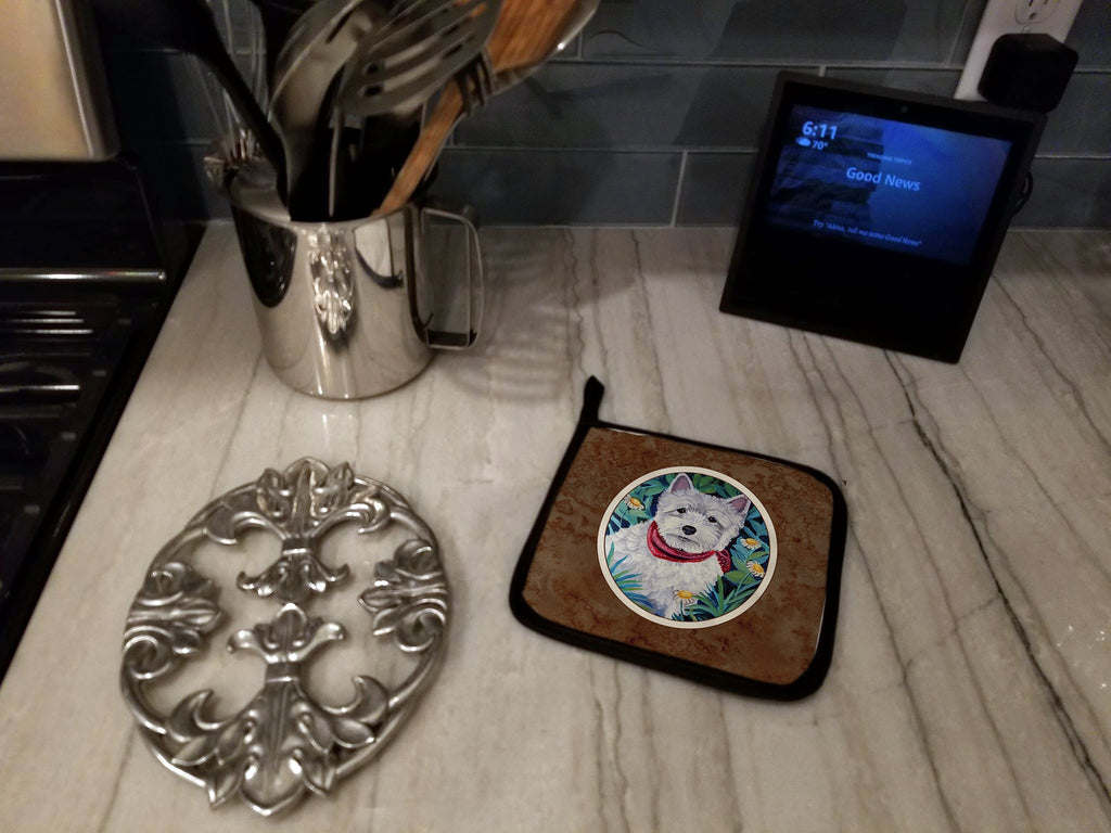 Westie Pot Holder Set of 2 Heat Resistant Quilted Hot Pads 7.5 x 7.5 Inch, Insulated Kitchen Trivets for Cooking & Baking