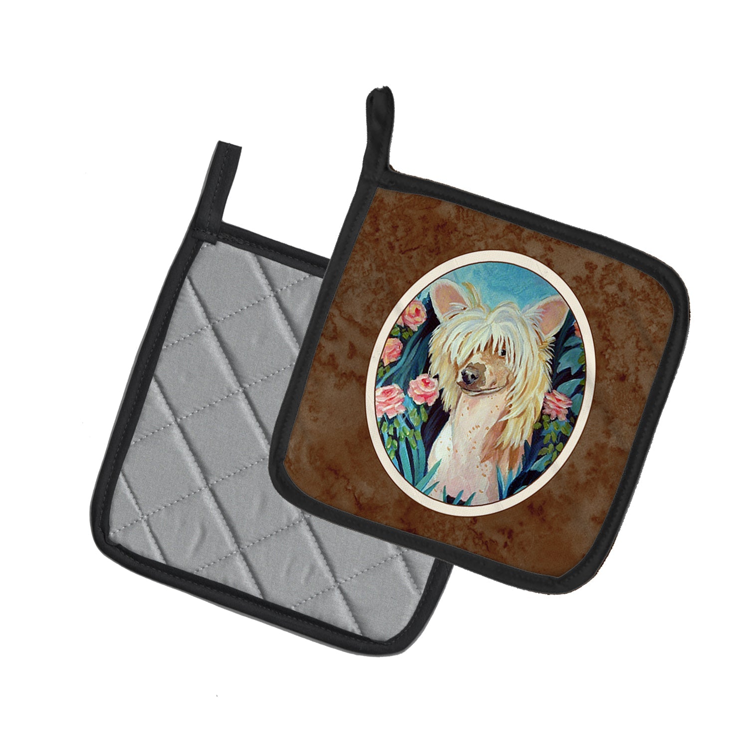 Chinese Crested Pot Holder Set of 2 Heat Resistant Quilted Hot Pads 7.5 x 7.5 Inch, Insulated Kitchen Trivets for Cooking & Baking