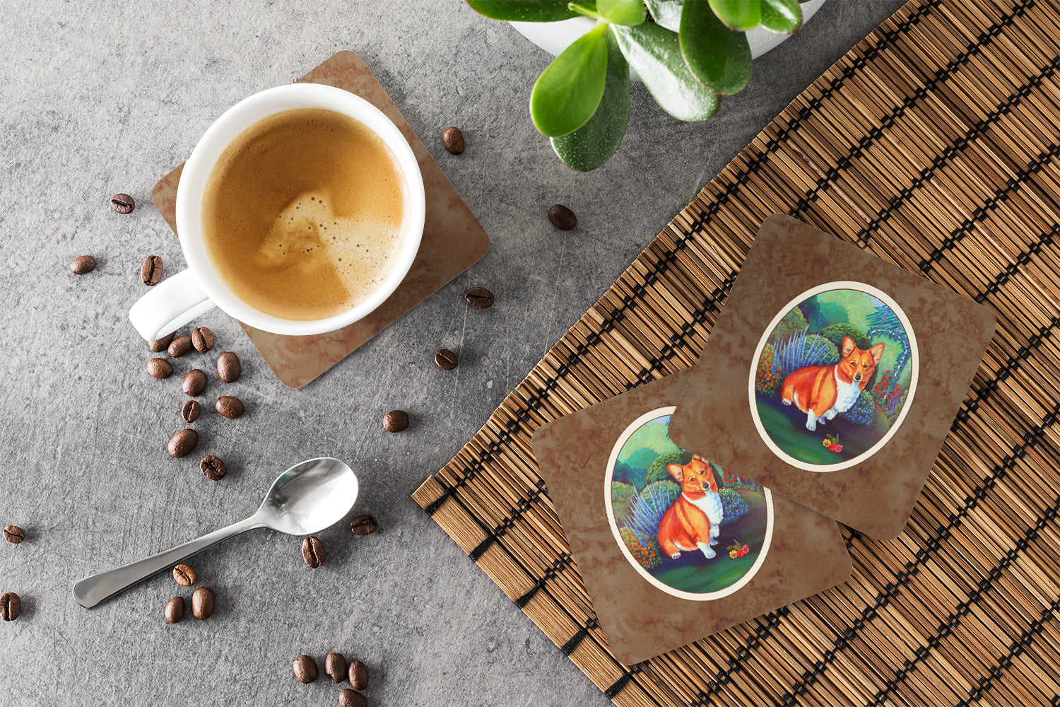 Corgi Foam Coasters Set of 4 Cup Coasters for Indoor Outdoor, Tabletop Protection, Anti Slip, Mouse pad Material