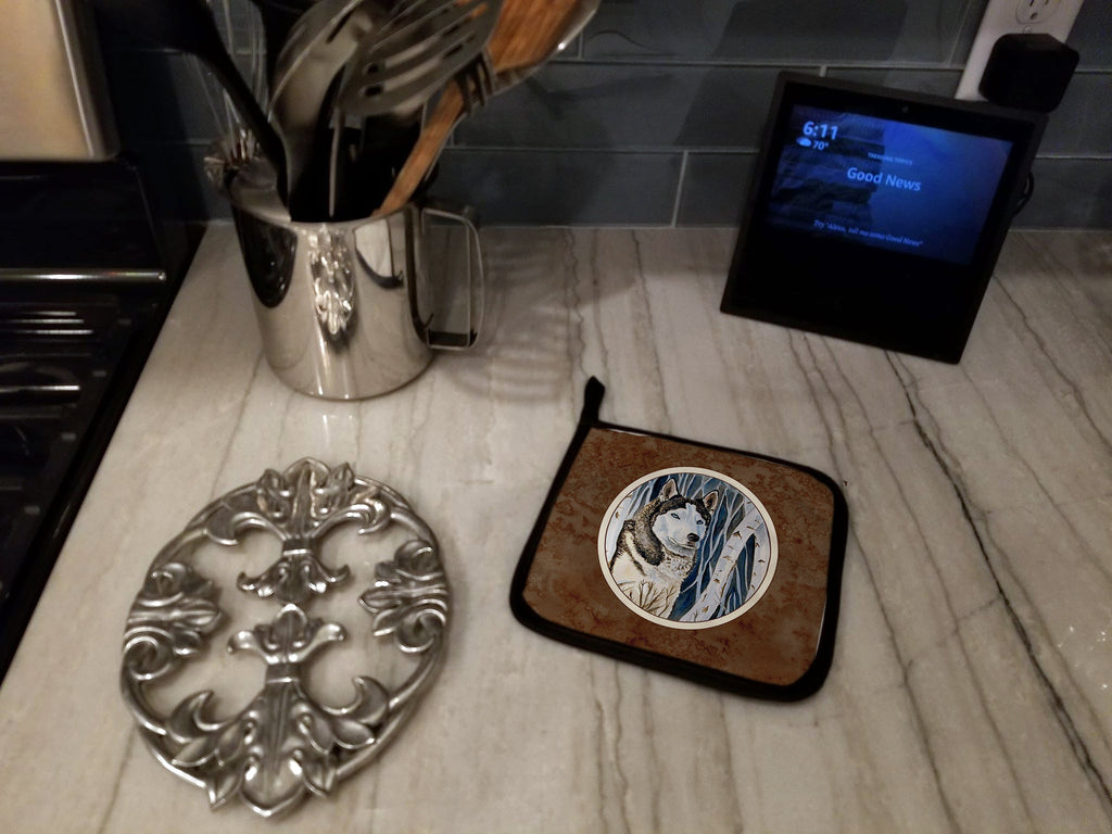 Siberian Husky Pot Holder Set of 2 Heat Resistant Quilted Hot Pads 7.5 x 7.5 Inch, Insulated Kitchen Trivets for Cooking & Baking