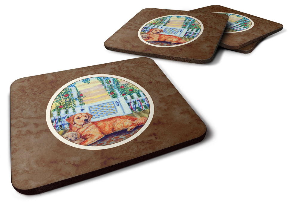 Golden Retriever and puppy at the fence Foam Coasters Set of 4 Cup Coasters for Indoor Outdoor, Tabletop Protection, Anti Slip, Mouse pad Material