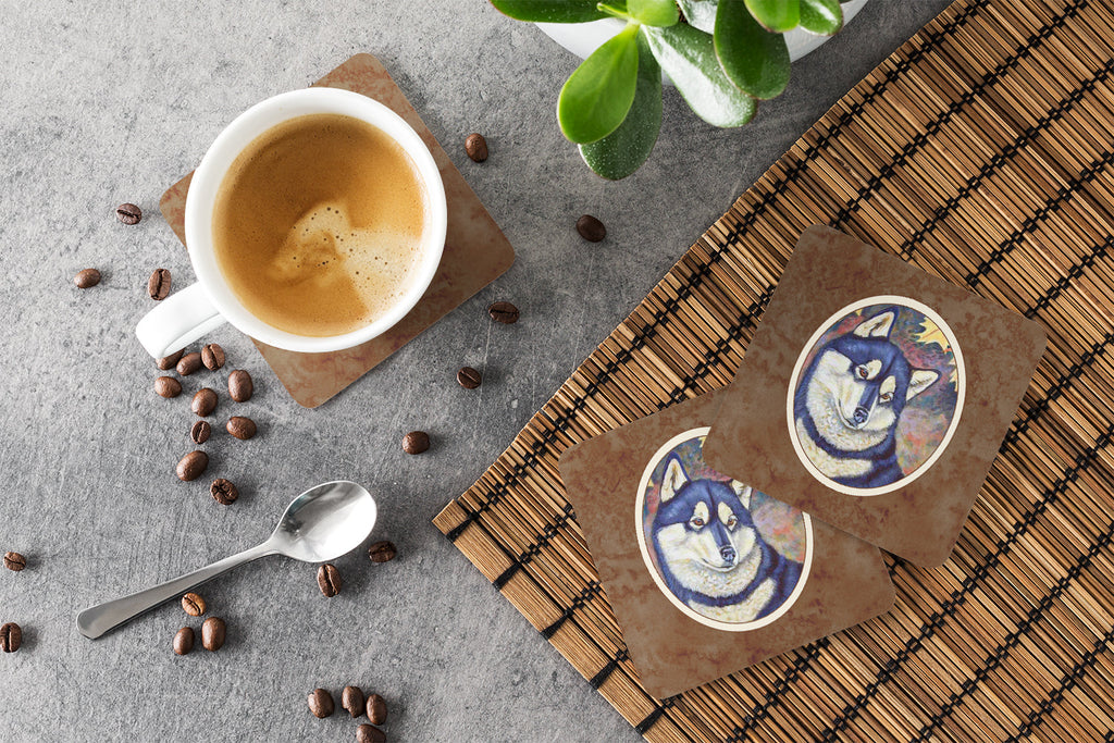 Fall Leaves Siberian Husky Foam Coasters Set of 4 Cup Coasters for Indoor Outdoor, Tabletop Protection, Anti Slip, Mouse pad Material