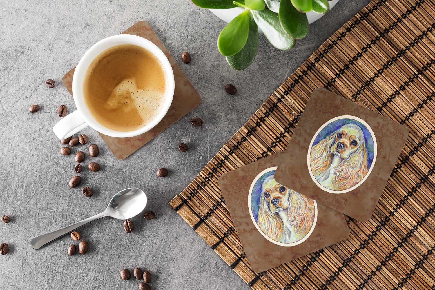 Buff Cocker Spaniel Foam Coasters Set of 4 Cup Coasters for Indoor Outdoor, Tabletop Protection, Anti Slip, Mouse pad Material