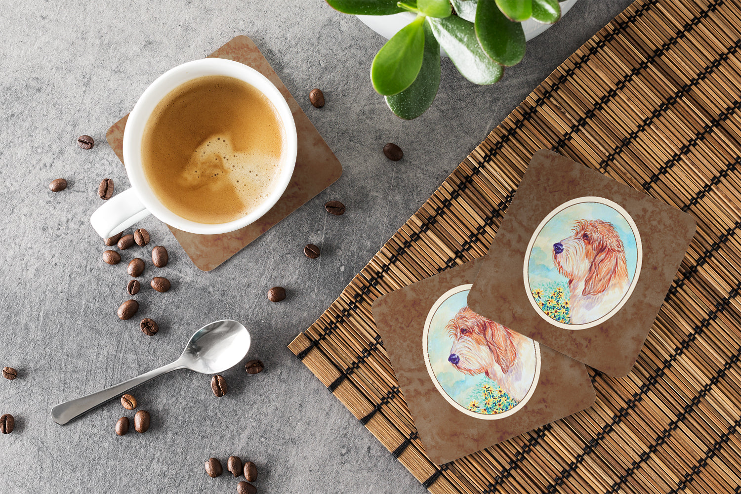 Petit Basset Griffon Vendeen PBGV Foam Coasters Set of 4 Cup Coasters for Indoor Outdoor, Tabletop Protection, Anti Slip, Mouse pad Material