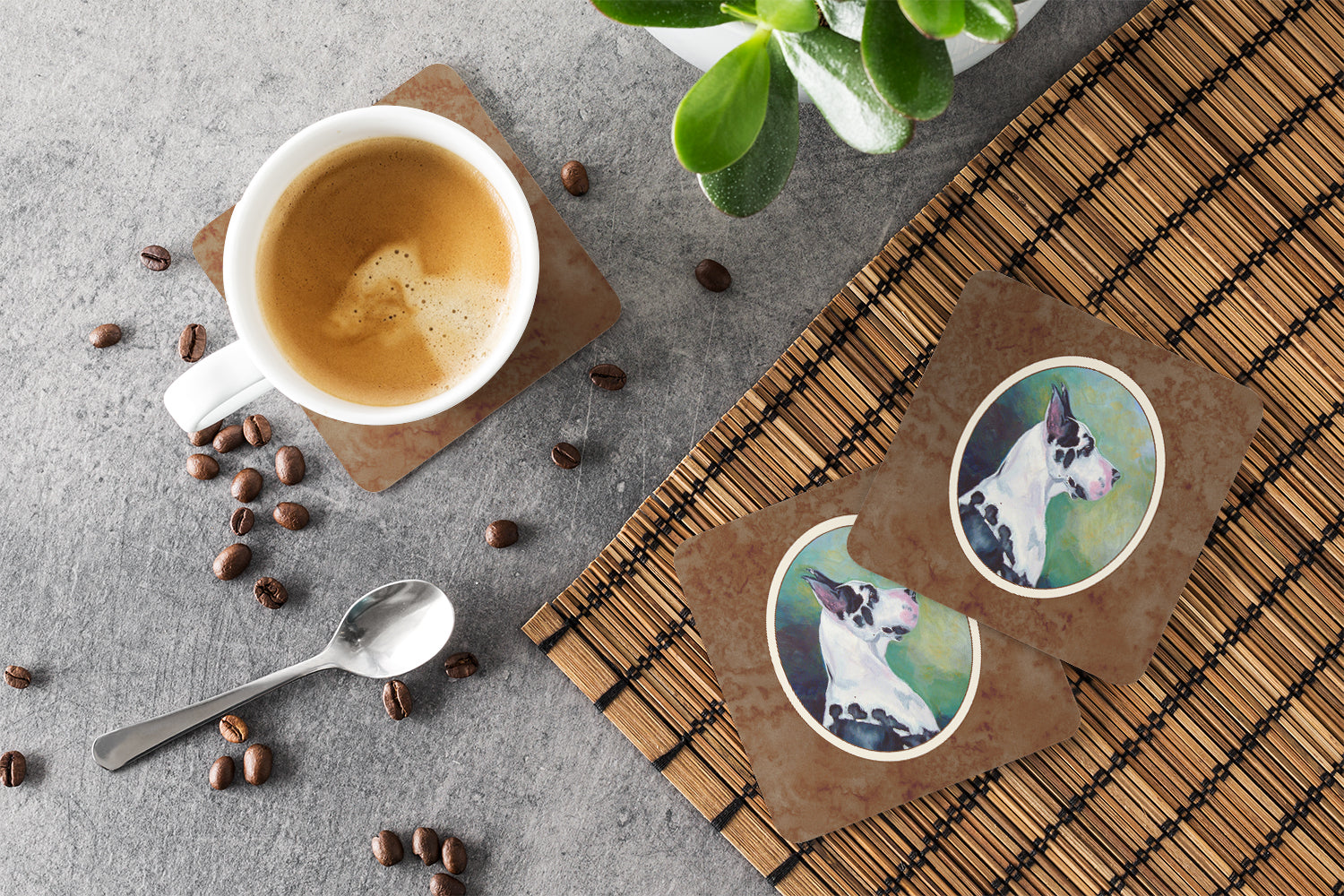 Harlequin Great Dane Foam Coasters Set of 4 Cup Coasters for Indoor Outdoor, Tabletop Protection, Anti Slip, Mouse pad Material
