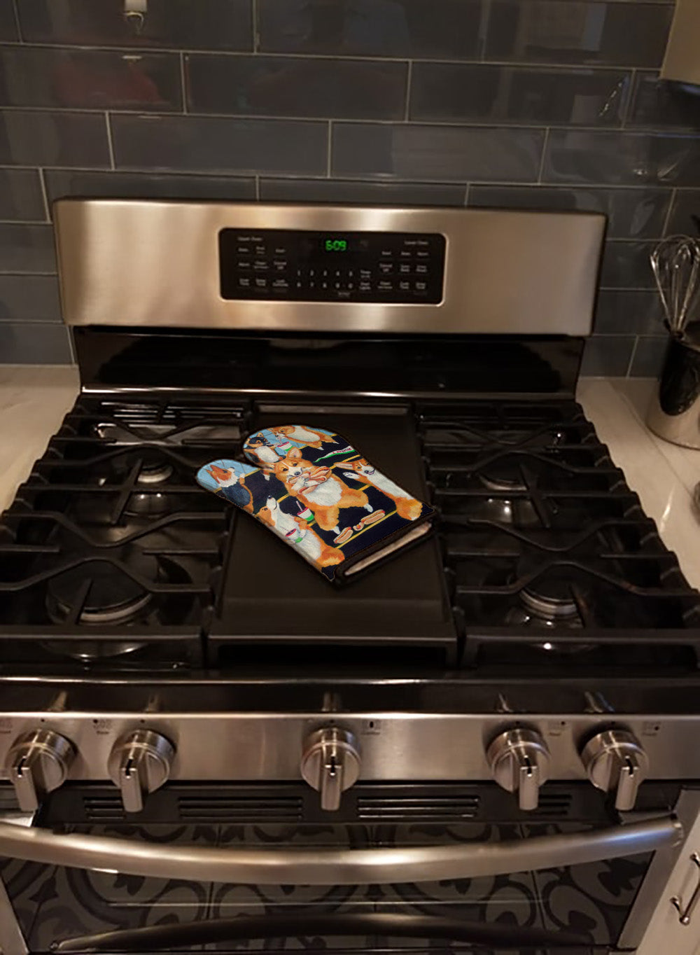 Go Team Corgi Pembroke Oven Mitt Heat Resistant Thick Oven Mitt for Hot Pans and Oven, Kitchen Mitt Protect Hands, Cooking Baking Glove