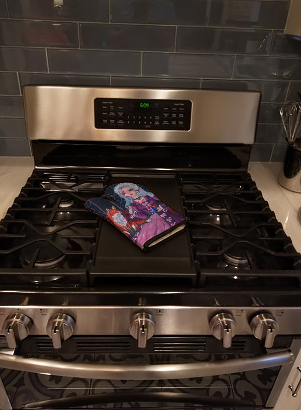 Tea Time Fox Oven Mitt Heat Resistant Thick Oven Mitt for Hot Pans and Oven, Kitchen Mitt Protect Hands, Cooking Baking Glove