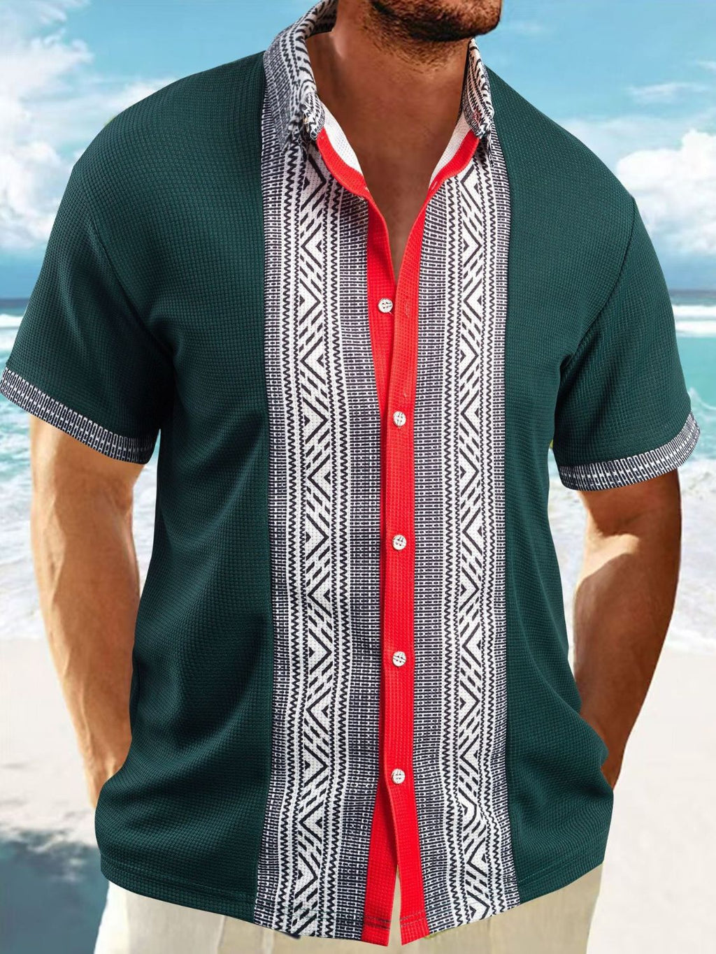 Men's Full Size Contrast Button Down Short Sleeve Shirt Plus Size