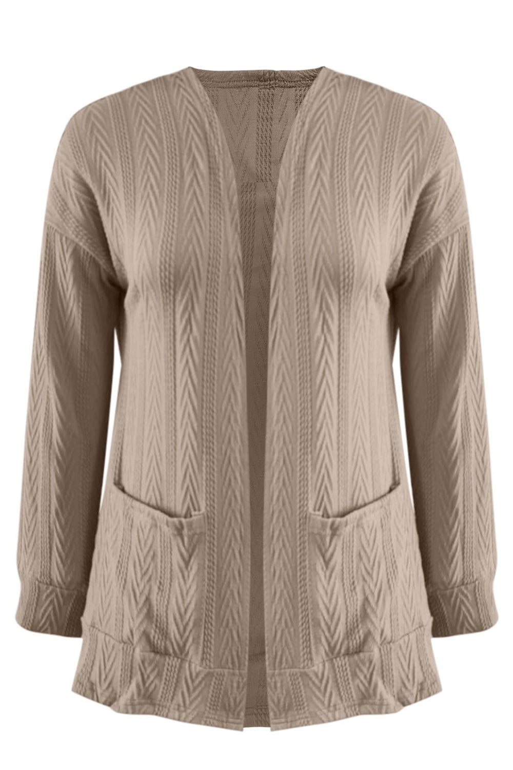 Full Size Textured Open Front Long Sleeve Cardigan