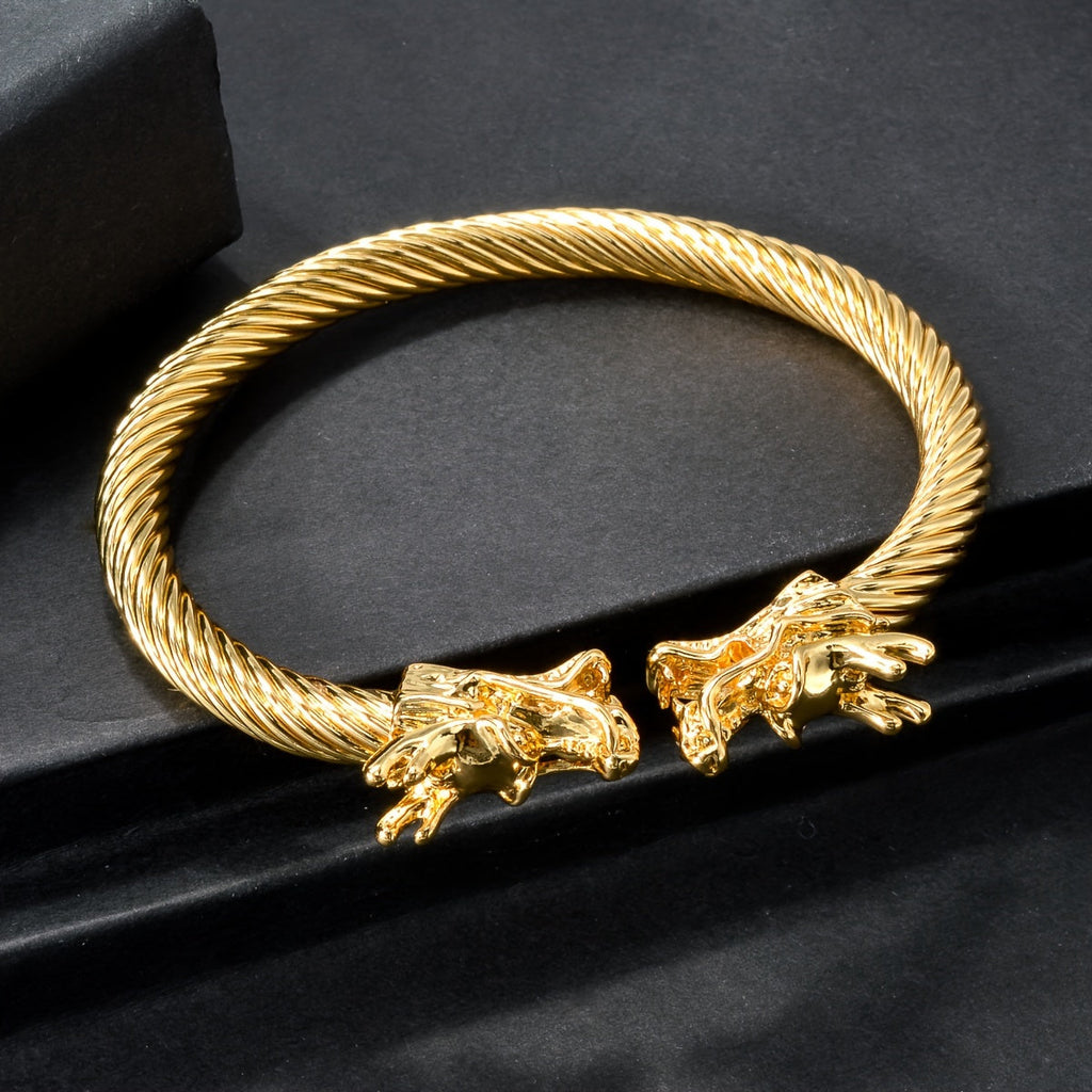 Double Dragon Copper Bracelet – Rock & Hip-Hop Style, Unisex