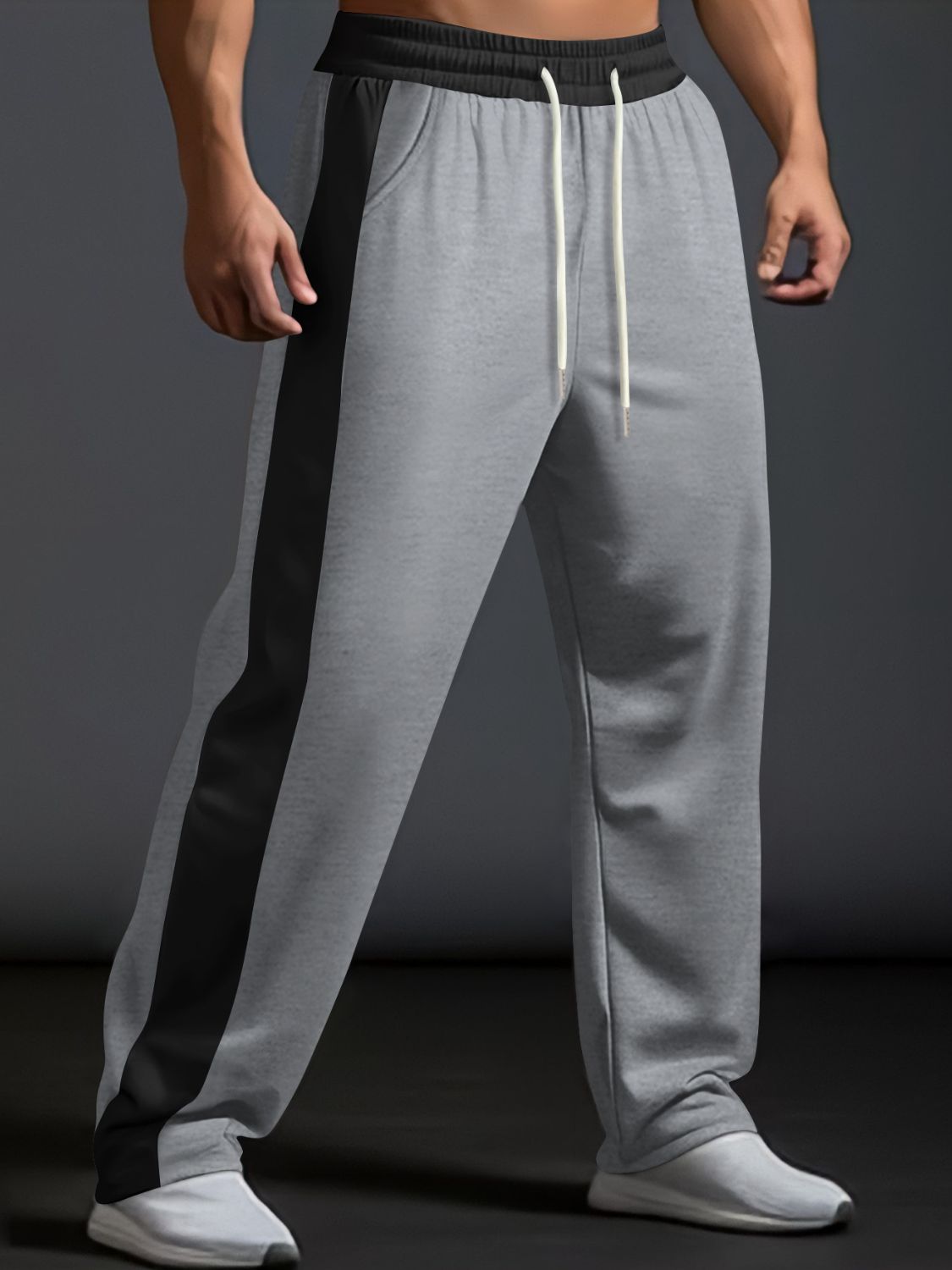Men's Full Size Drawstring Contrast Wide Leg Pants Plus Size