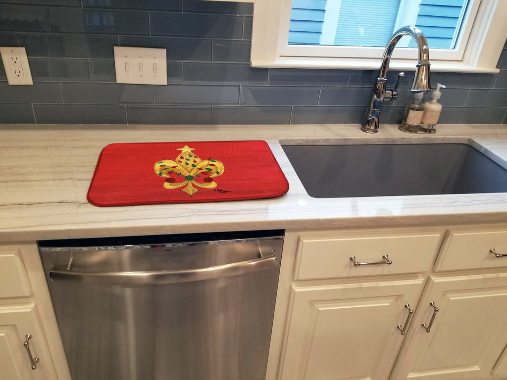 Christmas Tree Fleur de lis with lights Dish Drying Mat Absorbent Dish Drying Mat Pad for Kitchen Counter Dish Drainer Mat for Countertop, 14 x 21", Multicolor