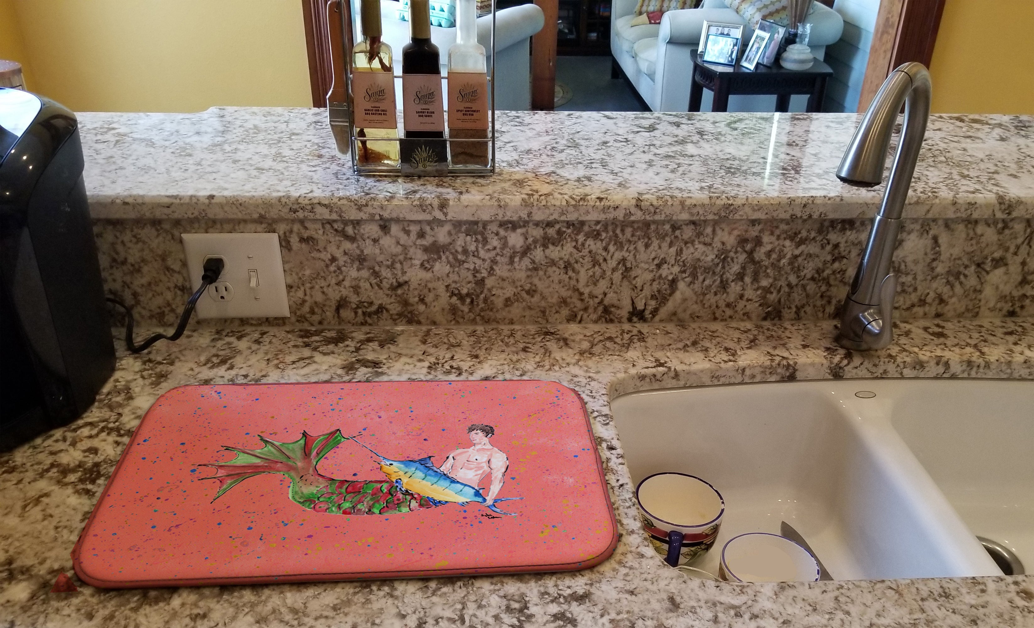 Brunette Merman Dish Drying Mat Absorbent Dish Drying Mat Pad for Kitchen Counter Dish Drainer Mat for Countertop, 14 x 21", Multicolor
