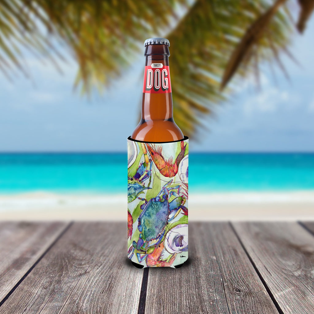 Crab Shrimp Oysters Slim Can Hugger , Insulated Foam Hugger for 12 oz Slim Cans, Beer Bottles & Water Bottles, Printed in USA