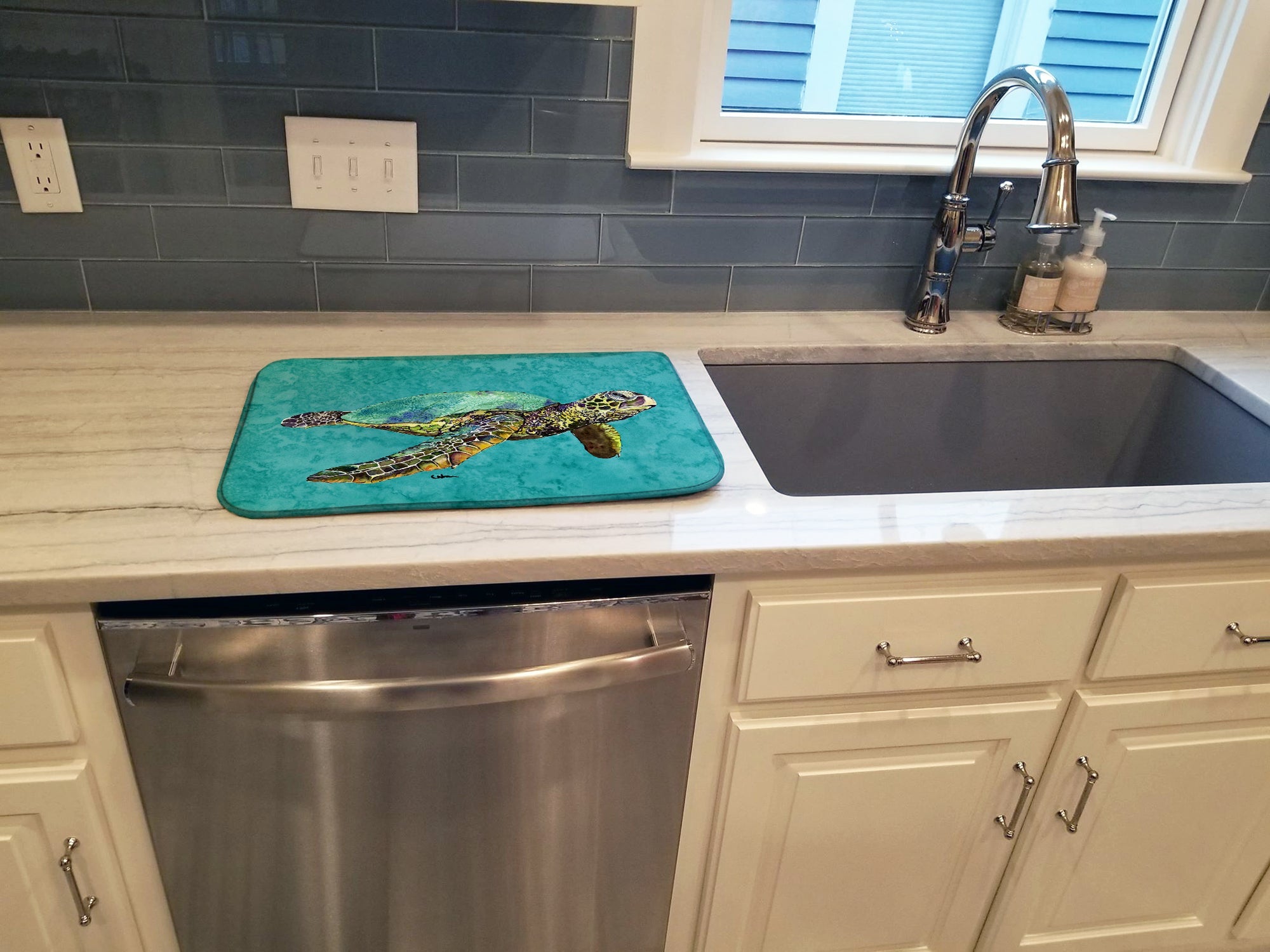 Turtle Dish Drying Mat Absorbent Dish Drying Mat Pad for Kitchen Counter Dish Drainer Mat for Countertop, 14 x 21", Multicolor