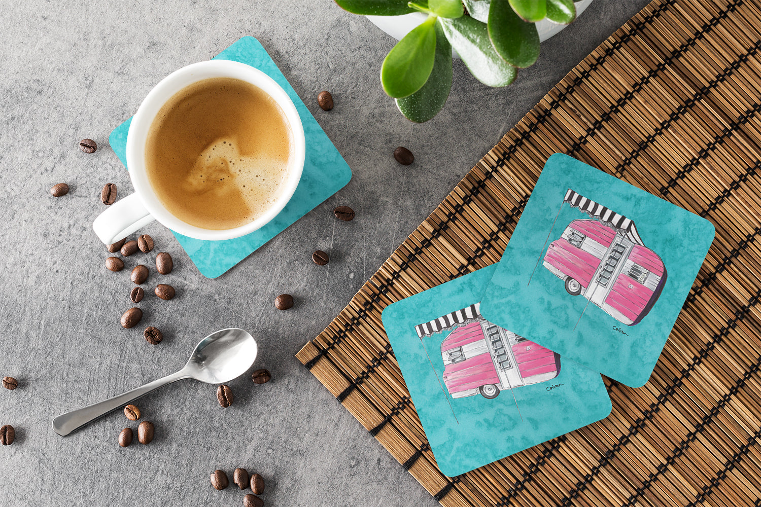 Welcome to the Trailer Foam Coasters Set of 4 Cup Coasters for Indoor Outdoor, Tabletop Protection, Anti Slip, Mouse pad Material