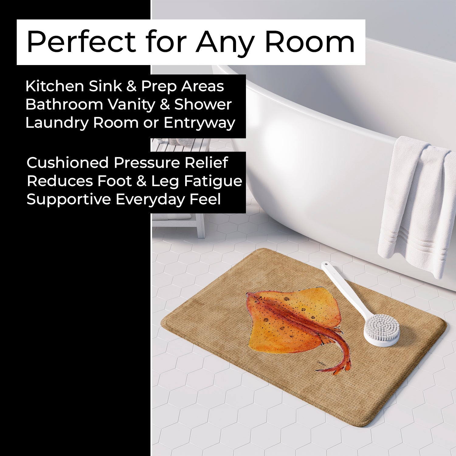 Blonde Ray Stingray Memory Foam Kitchen Mat Machine Washable Anti-Fatigue Cushion Comfort Bath or Kitchen Rug