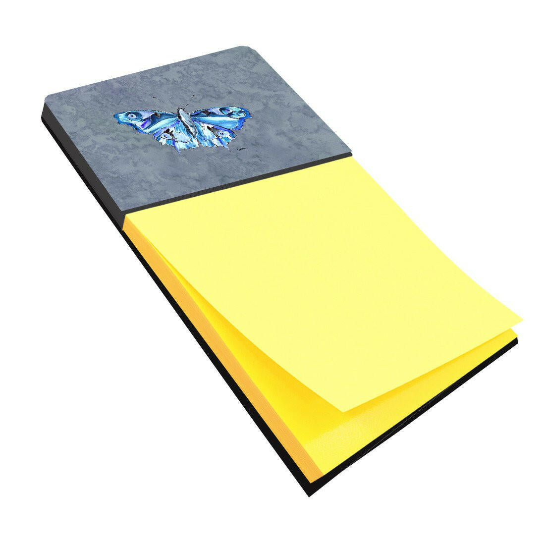 Butterfly on Gray Watercolor Sticky Note Holder Refillable Dispenser Desk Accessory 3x3 Pad Gift