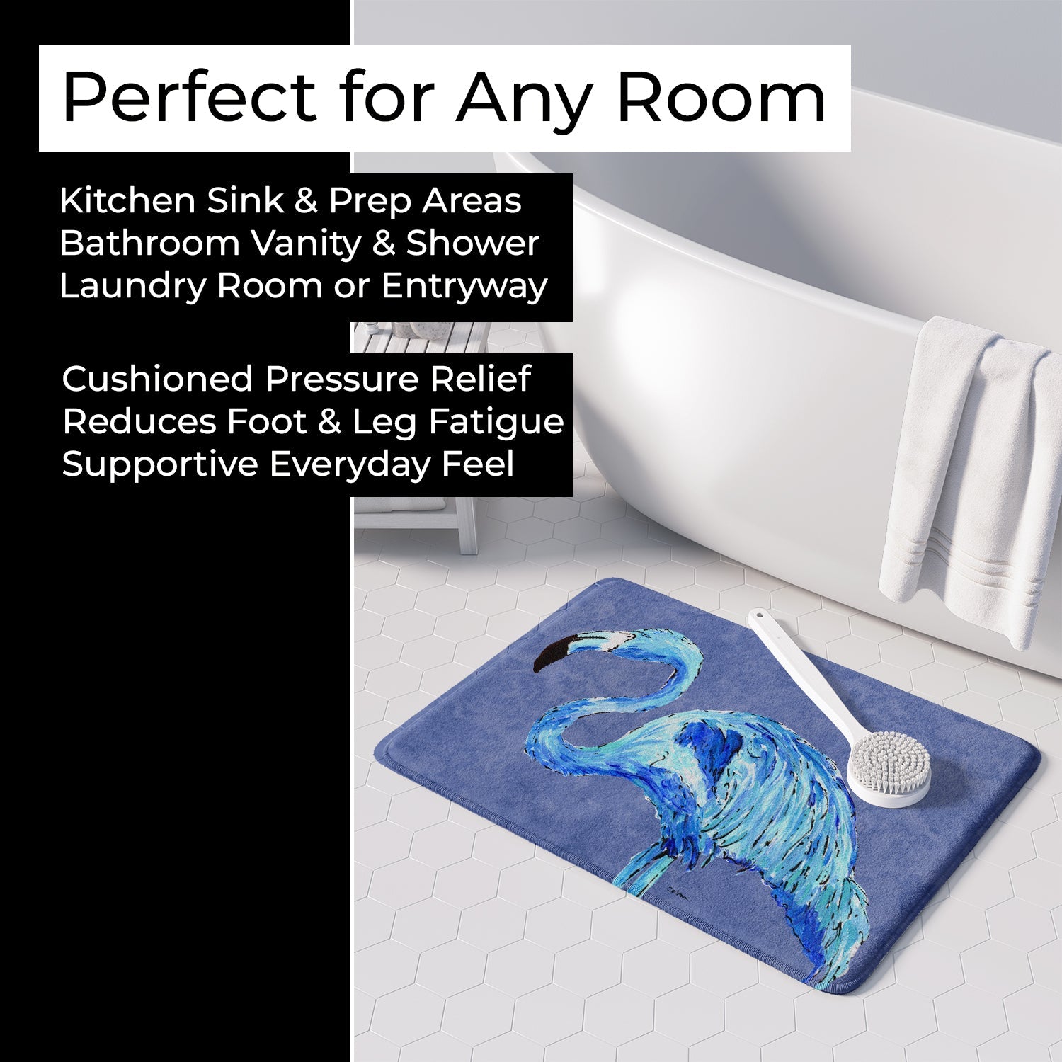 Flamingo On Slate Blue Memory Foam Kitchen Mat Machine Washable Anti-Fatigue Cushion Comfort Bath or Kitchen Rug