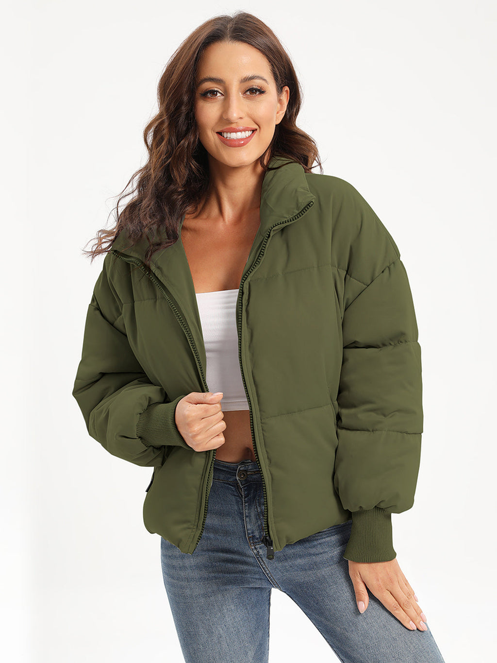 Zip Up Turtleneck Long Sleeve Puffer Jacket