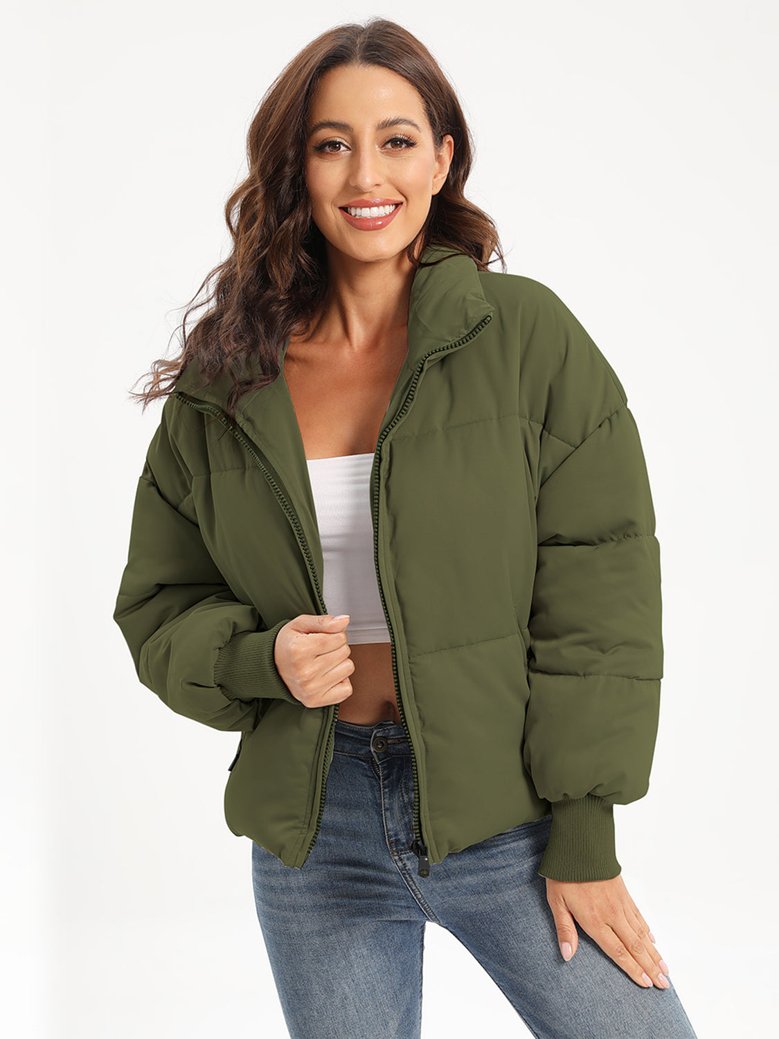 Zip Up Turtleneck Long Sleeve Puffer Jacket