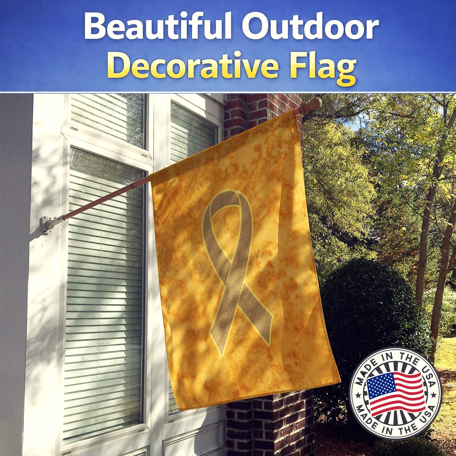 Peach Ribbon for Uterine Cancer Awareness House Flag 28x40 Porch Sleeve Pole Decorative Outside Yard Banner Artwork Wall Hanging, Polyester