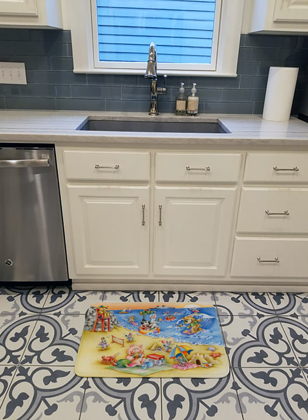 Animals Swimming at the Beach Memory Foam Kitchen Mat Machine Washable Anti-Fatigue Cushion Comfort Bath or Kitchen Rug
