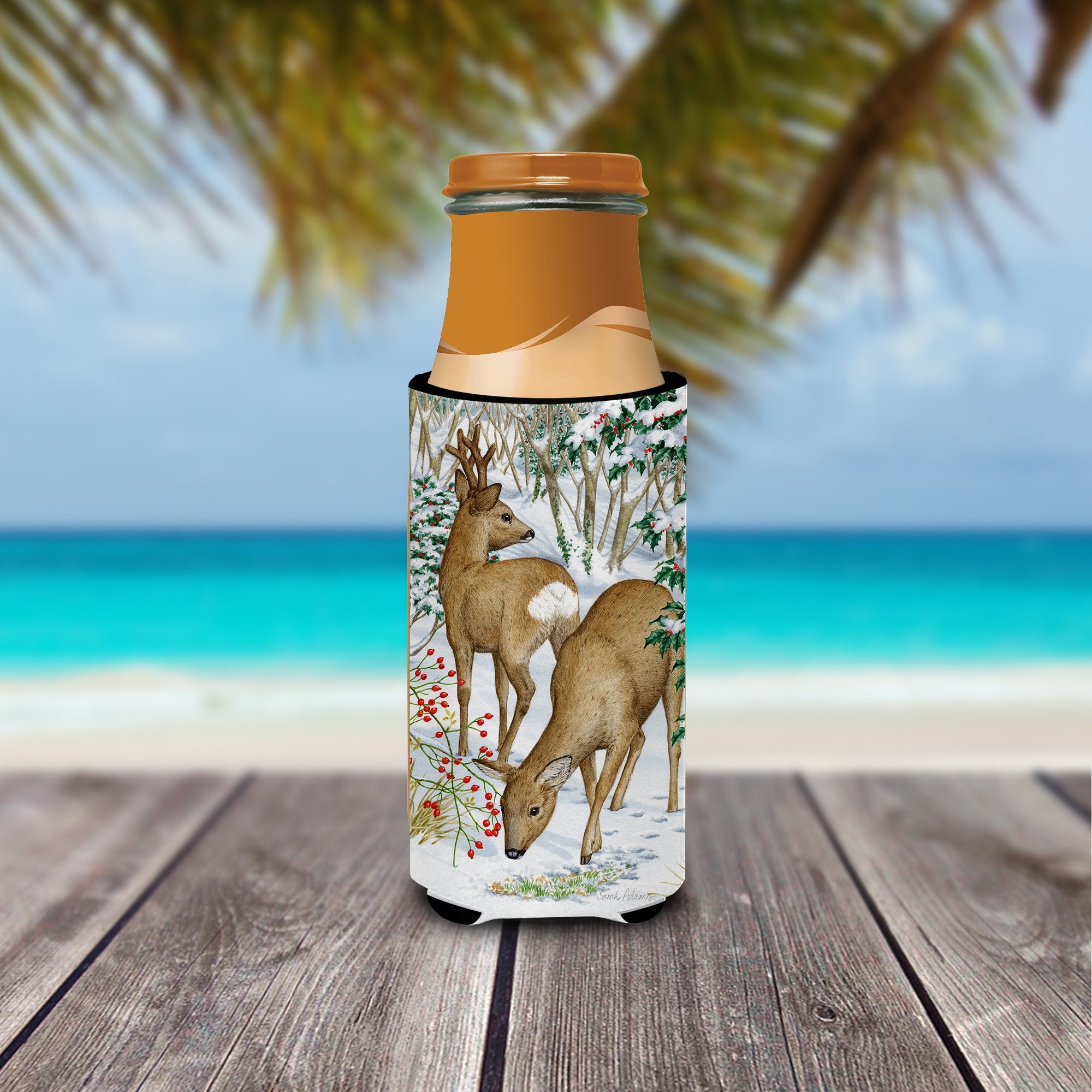 European Roe Deer Western Roe Deer Slim Can Hugger , Insulated Foam Hugger for 12 oz Slim Cans, Beer Bottles & Water Bottles, Printed in USA