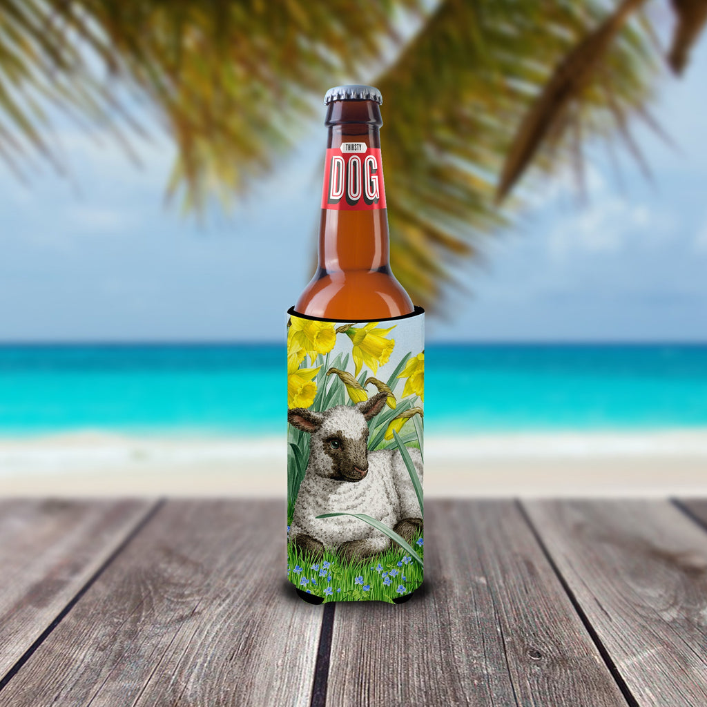 Lamb Slim Can Hugger , Insulated Foam Hugger for 12 oz Slim Cans, Beer Bottles & Water Bottles, Printed in USA