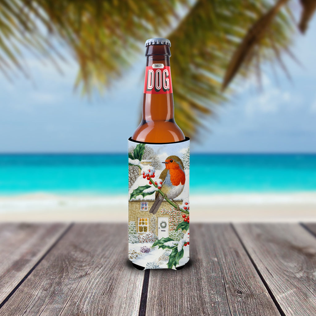 European Robin Slim Can Hugger , Insulated Foam Hugger for 12 oz Slim Cans, Beer Bottles & Water Bottles, Printed in USA