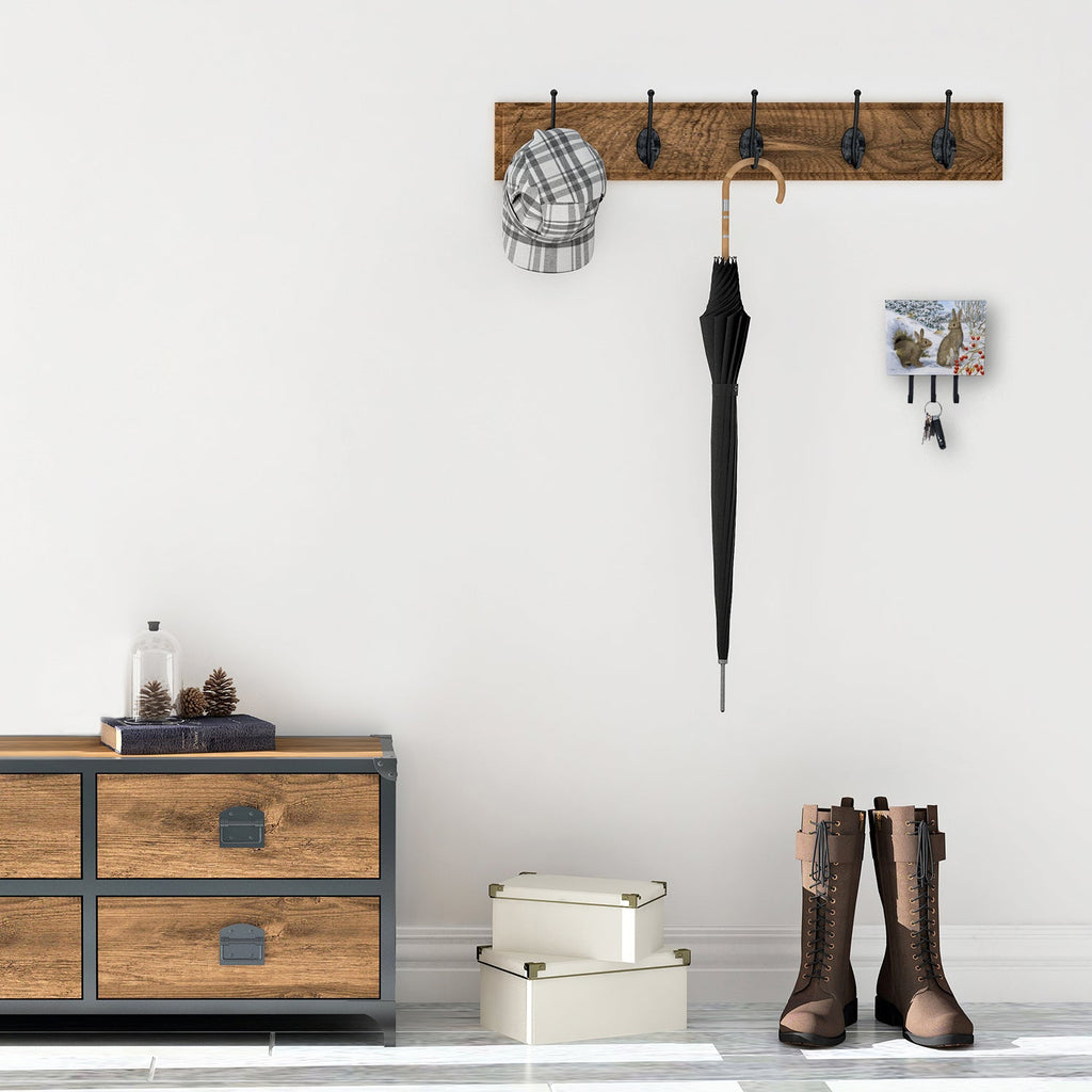 Winter Rabbits Leash or Key Holder Wall Hooks, Coat Rack Wall Mount, for Hanging Keys, Towels, Aprons, Leashes