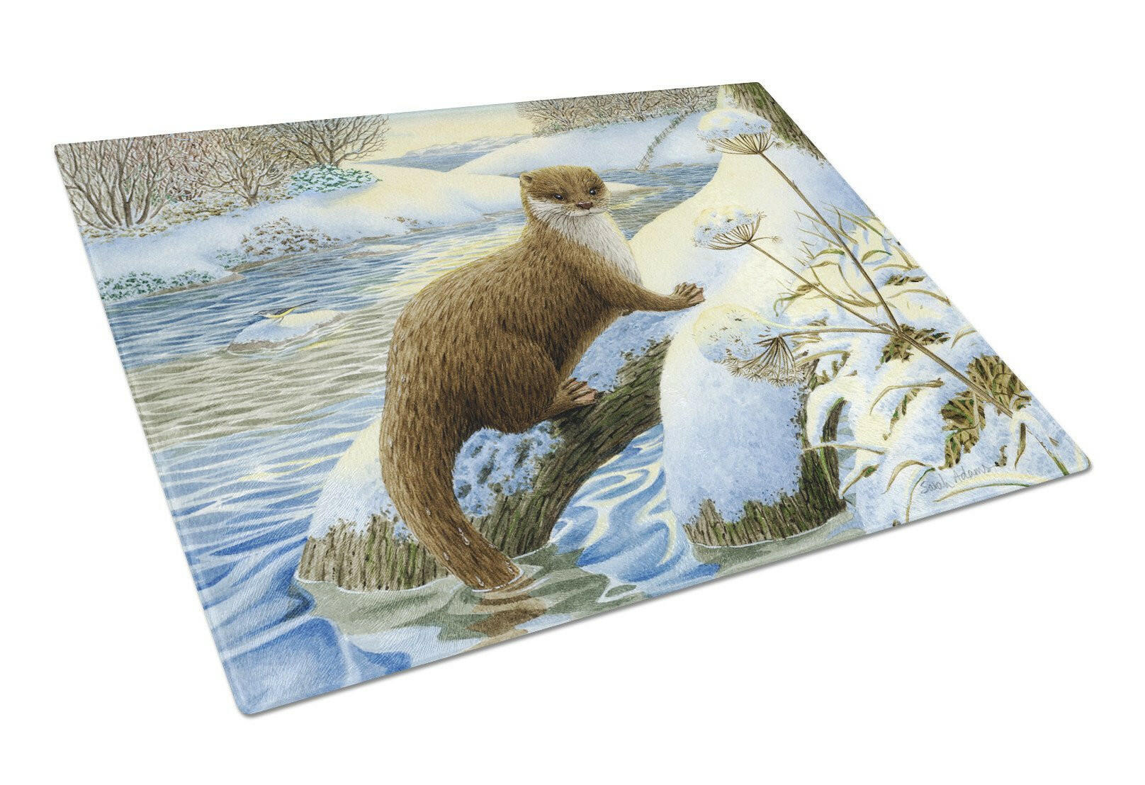 Winter Otter Cutting Board Tempered Glass Kitchen Cutting Surface, Heat Resistant Chopping, Non-Slip Feet, Food Prep & Serving