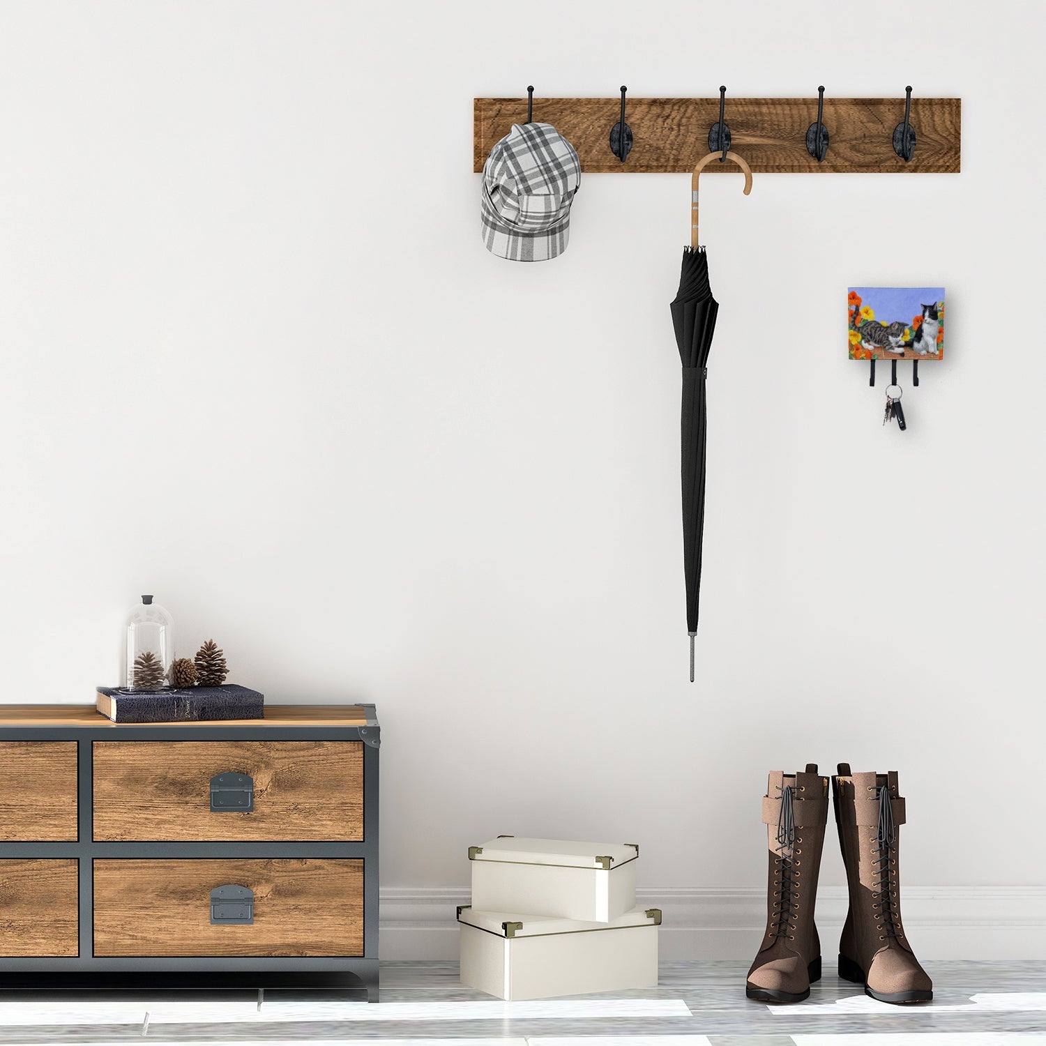 Kittens on Wall Leash or Key Holder Wall Hooks, Coat Rack Wall Mount, for Hanging Keys, Towels, Aprons, Leashes